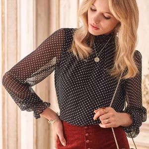 Black Silk Sezane Polka Dot Cathy Blouse